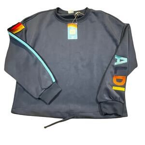 NEW Aldi Gear Pullover Sweatshirt Women S Blue Crewneck Sleeve Cropped Striped